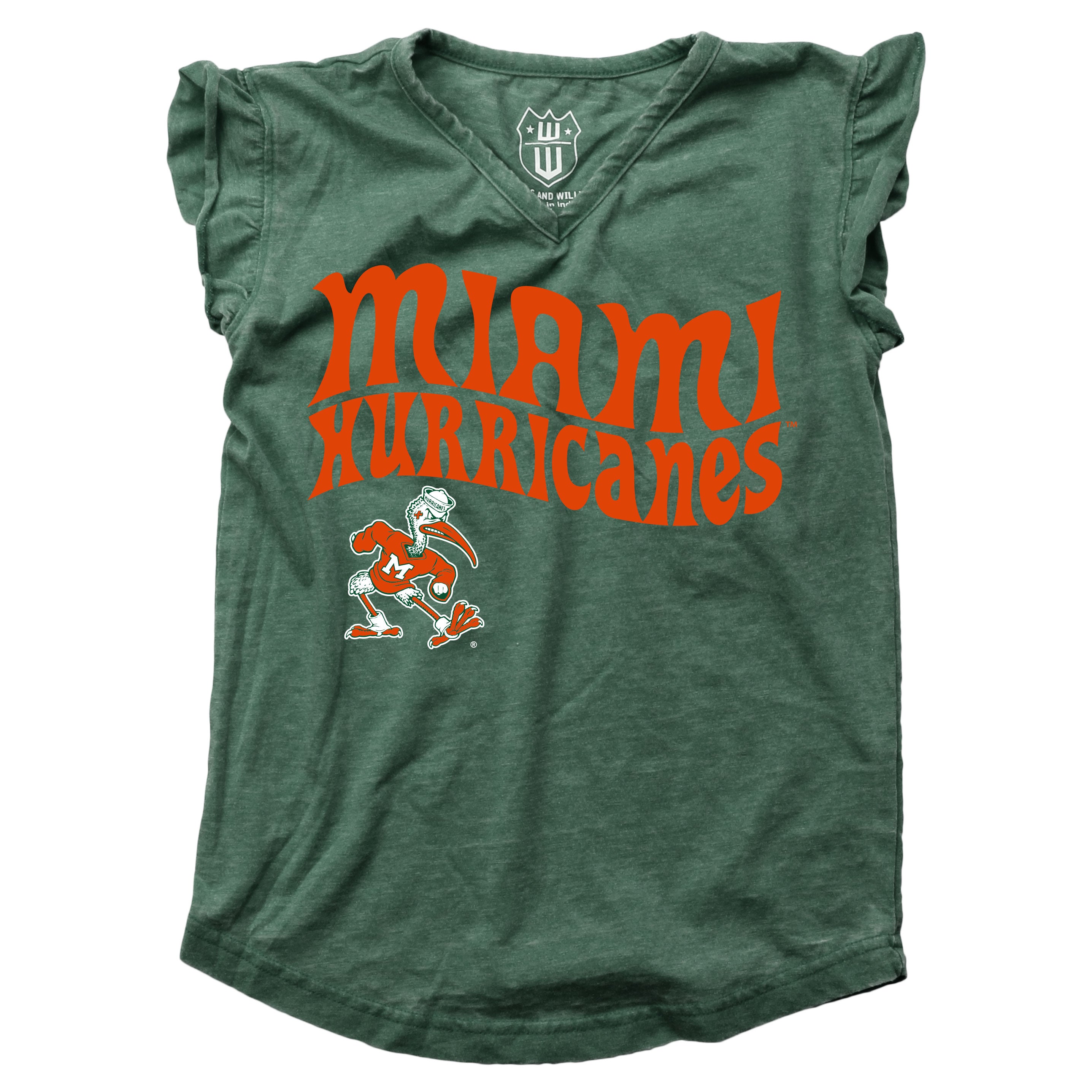Miami Hurricanes Wes and Willy Kids Burn Out Ruffle Sleeve T-Shirt - Green