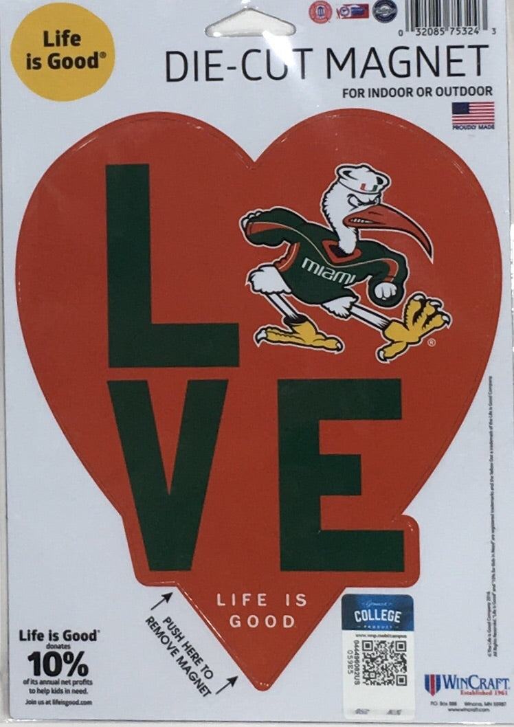 Miami Hurricanes 'Love' Die-Cut Magnet 7"x 6"
