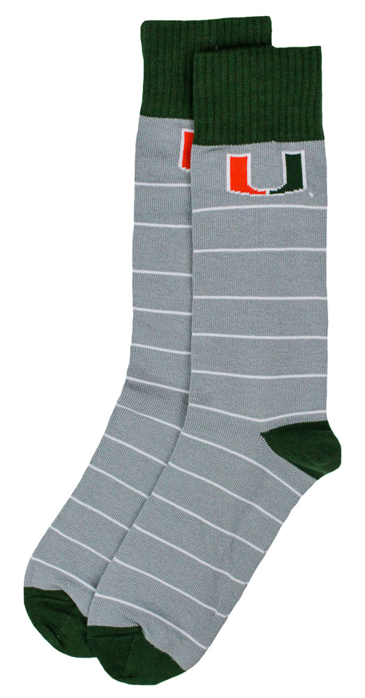 Miami Hurricanes Dress Socks - Grey w White Stripes