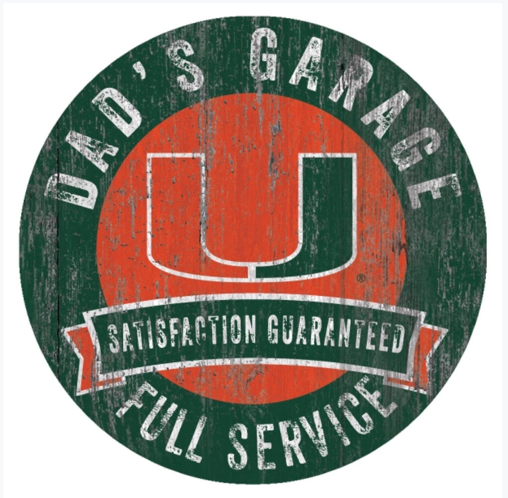Miami Hurricanes Dads Garage Round Wooden Sign - 6" x 12"