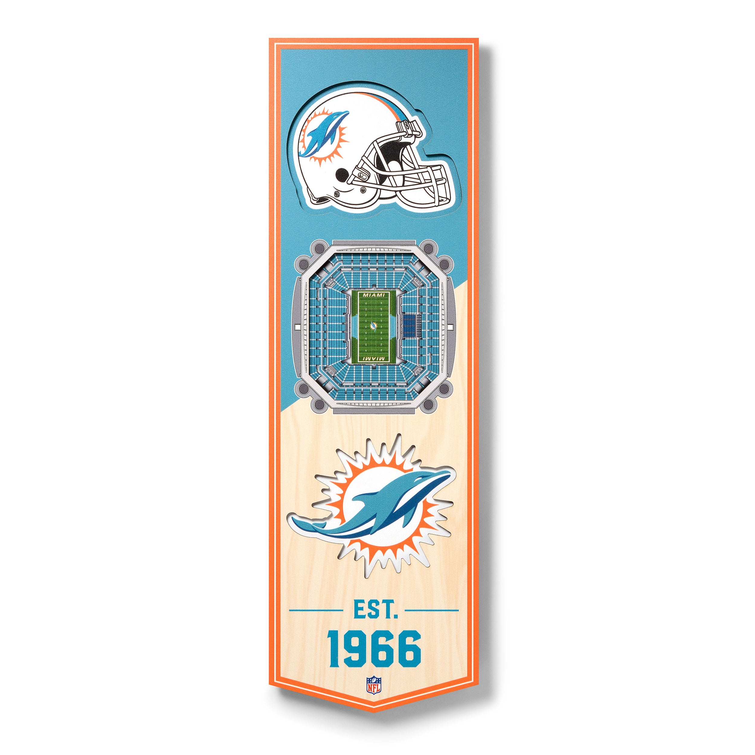 Miami Dolphins Hard Rock 3D Stadium View Wood Banner Sign - 6" x 19"