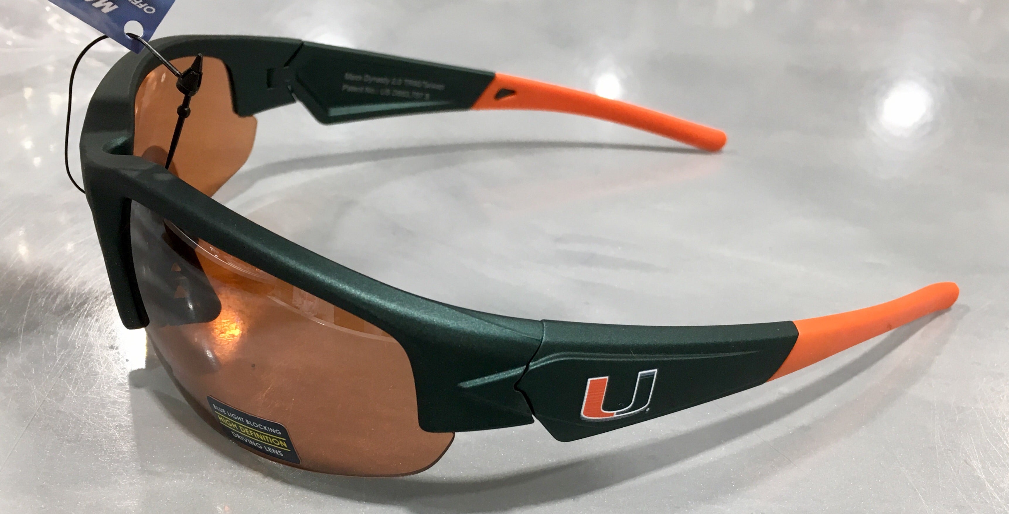 Miami Hurricanes Dynasty Raze HD Sunglasses - Green with Orange Tips