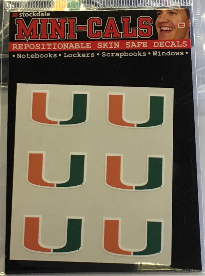Miami Hurricanes U Face Decals - 6 Pack
