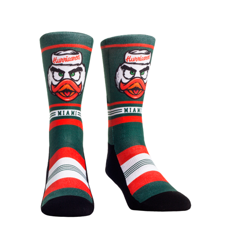 Miami Hurricanes Rock'em Game Face Mascot Crew Socks - Green