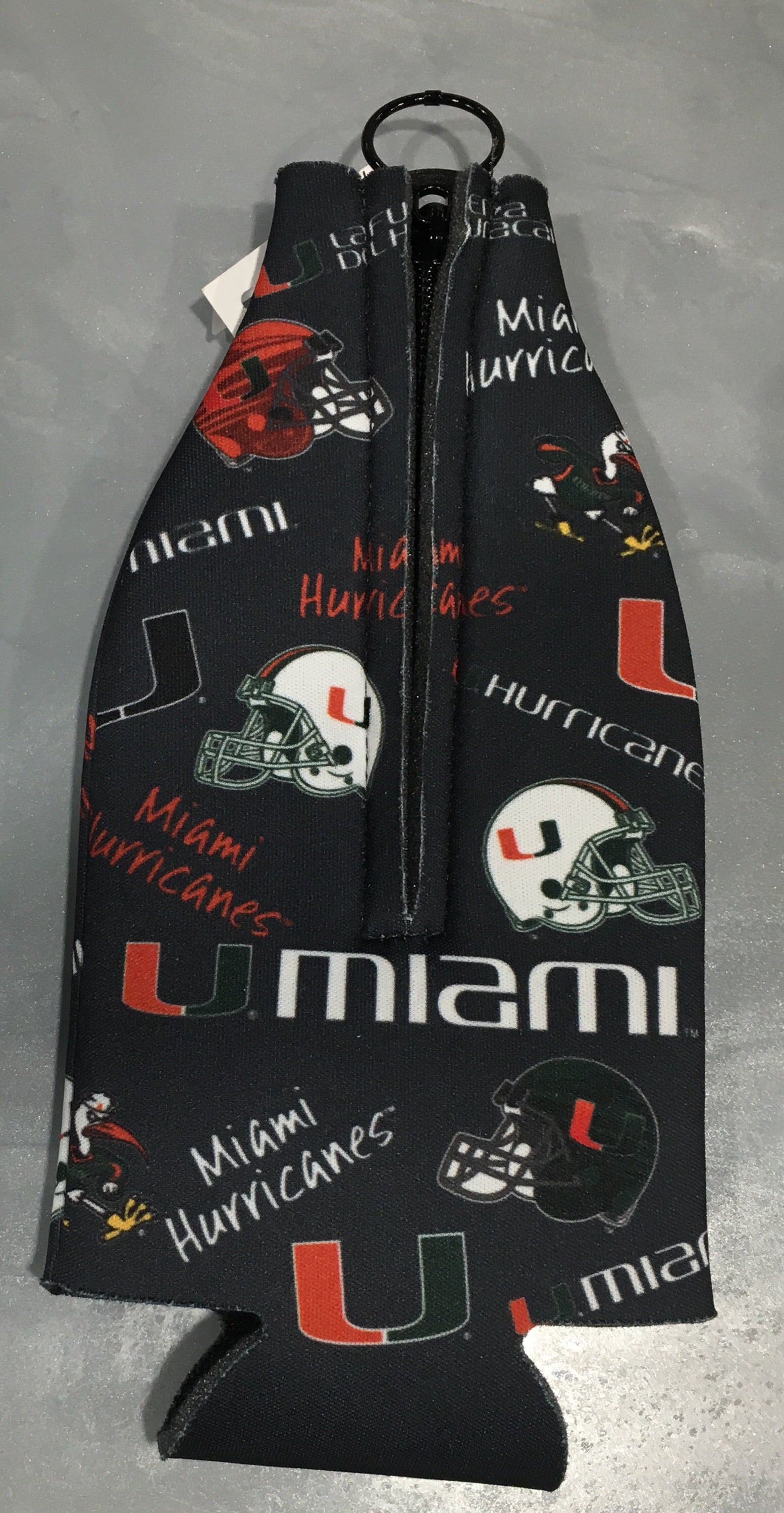 Miami Hurricanes Flashback Design Zippered Bottle Coozie - Dark Grey