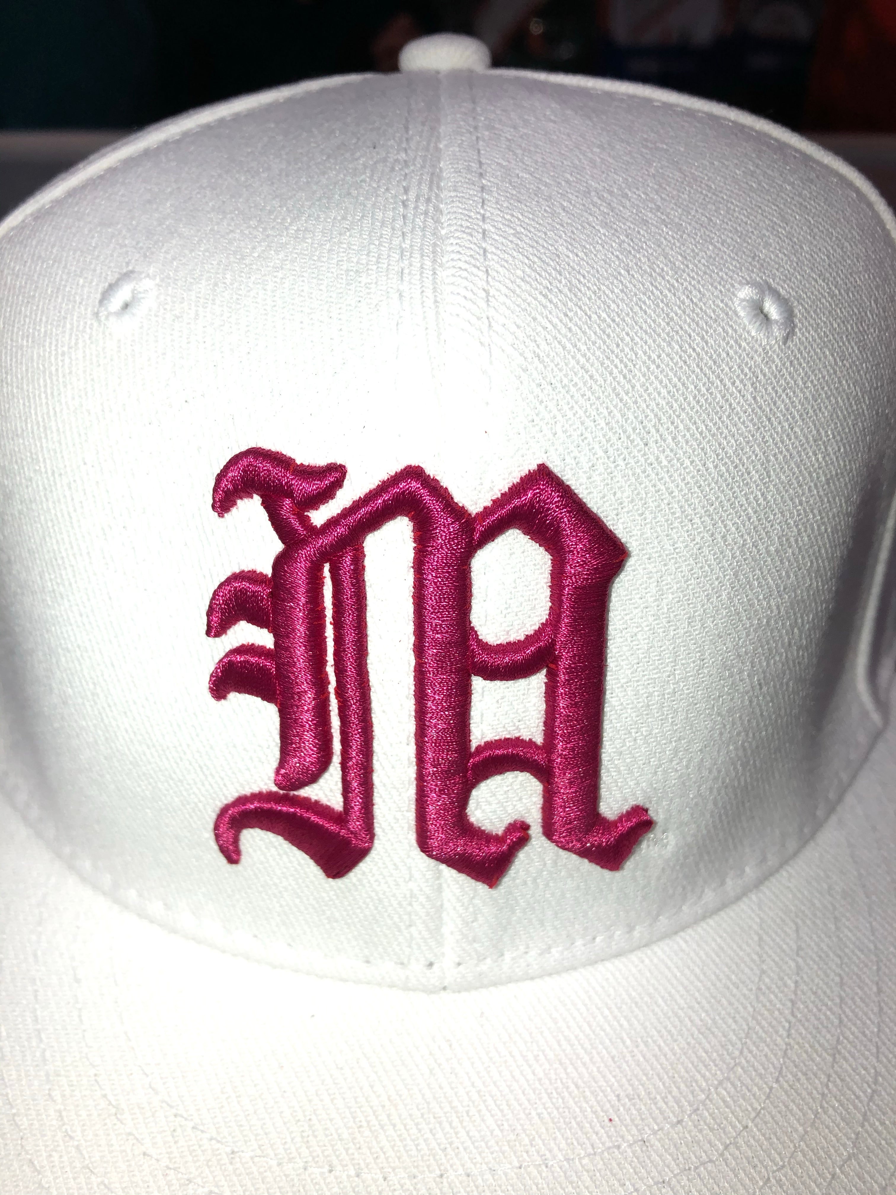 Miami Hurricanes adidas Flex Fit Baseball Hat - White/Pink 'M' Logo