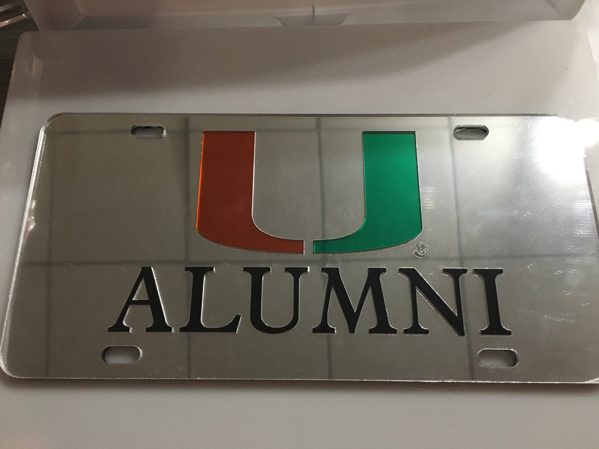 Miami Hurricanes U Alumni Front License Plate Tag -Mirror - CanesWear at Miami FanWear Automobile Accessories Craftique CanesWear at Miami FanWear