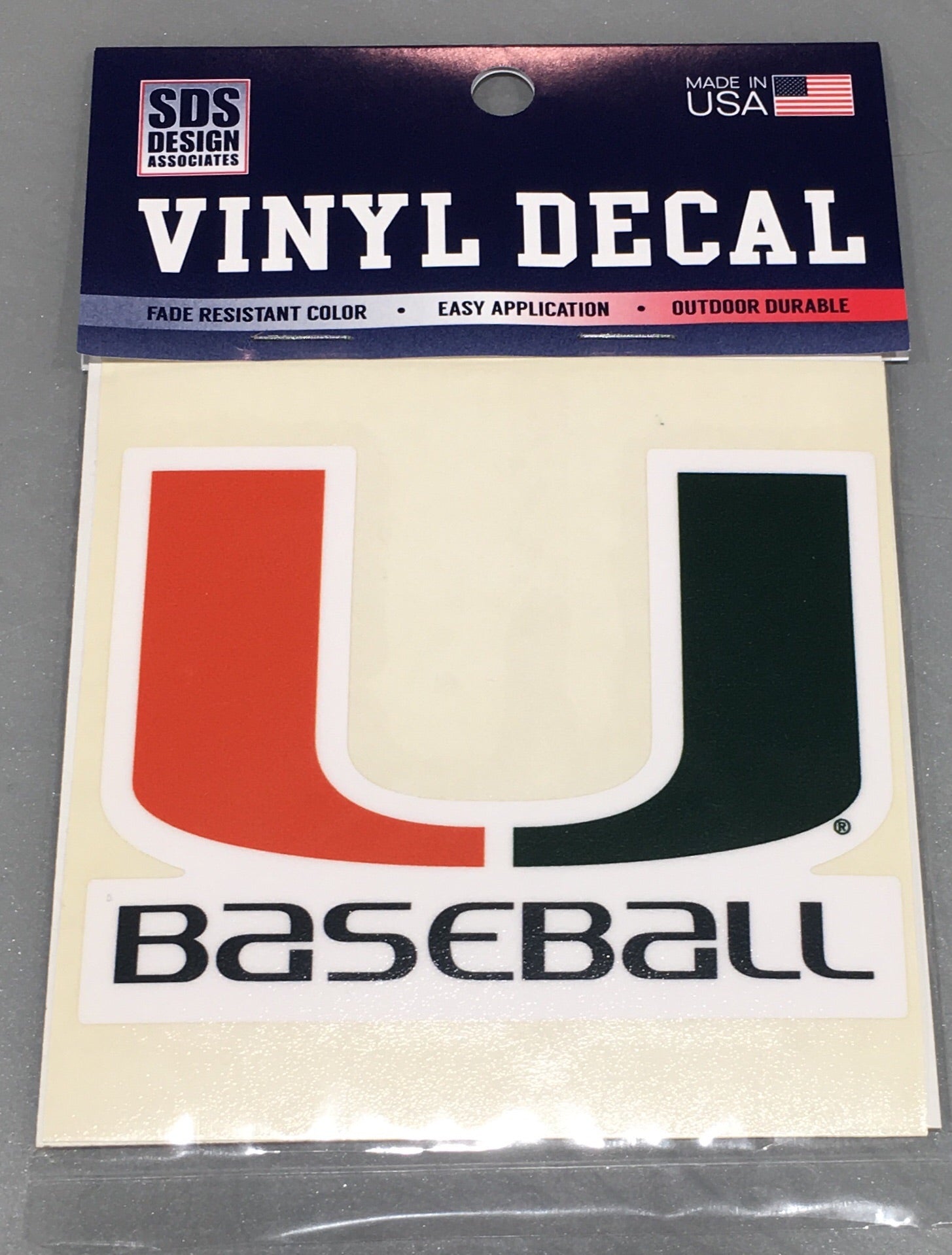 Miami Hurricanes Die Cut U Baseball Decal - 3”