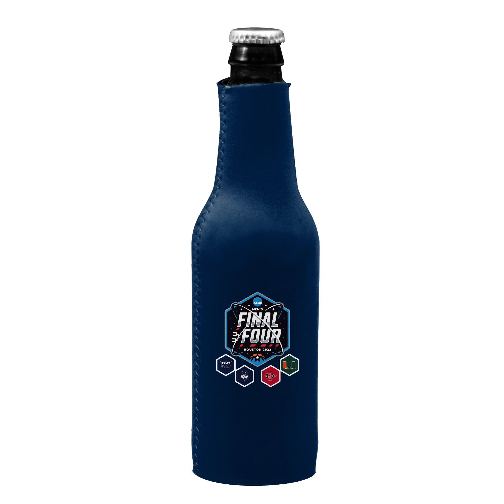 And Then There Were Four Miami Hurricanes FAU Zippered Bottle Coozie- Navy Blue
