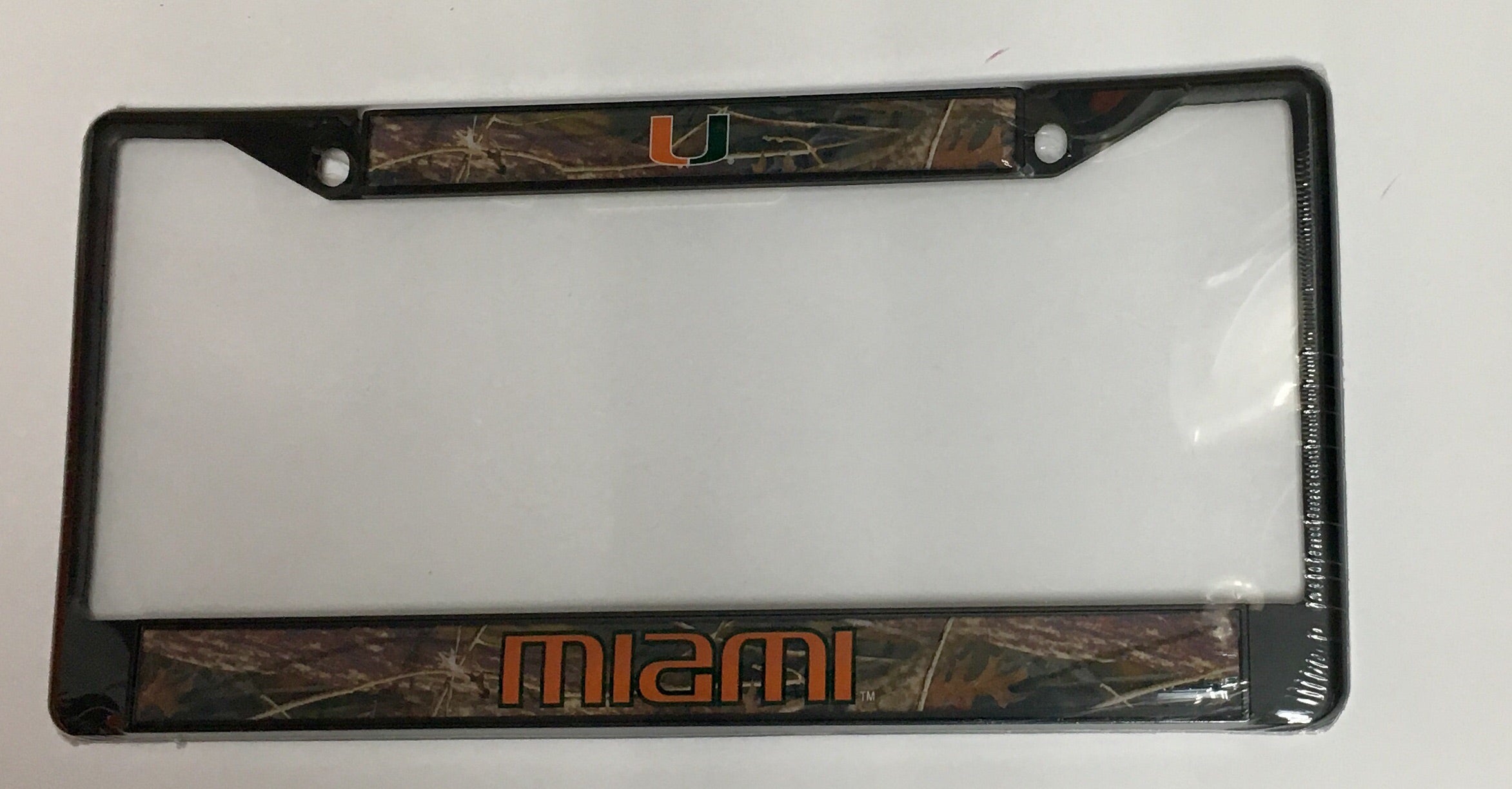 Miami Hurricanes Real Tree Camo Metal License Tag Plate Frame - Black