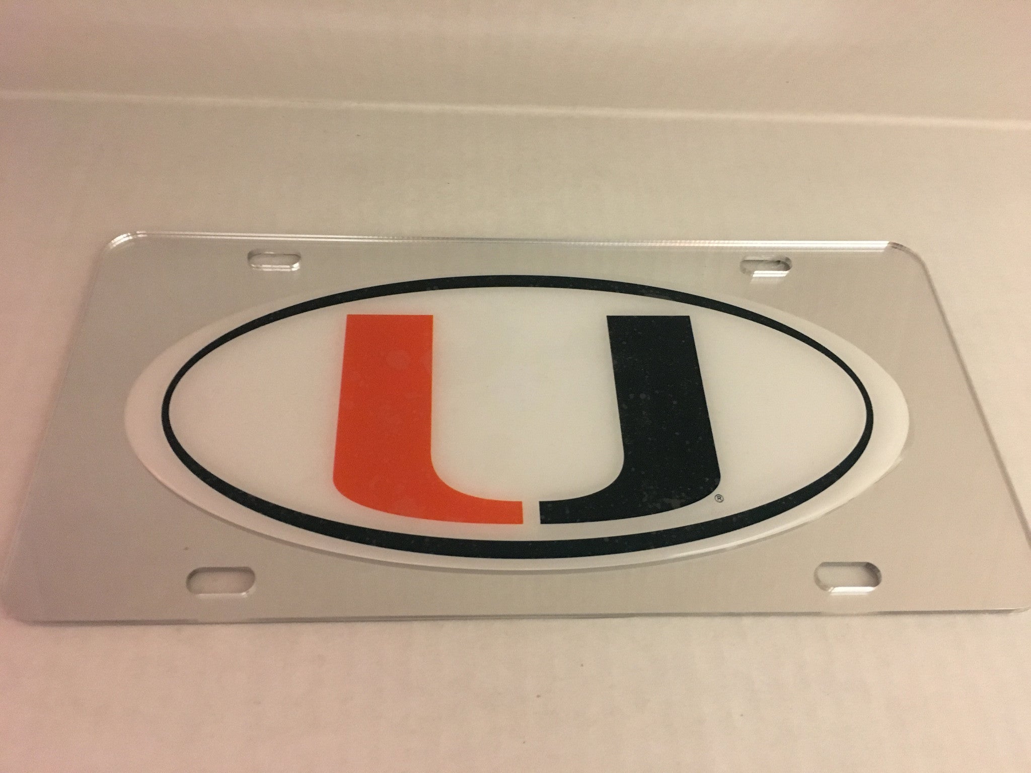 Miami Hurricanes U Oval Front License Plate Tag - CanesWear at Miami FanWear Automobile Accessories Craftique CanesWear at Miami FanWear