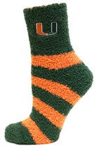Miami Hurricanes Striped Fuzzy Socks