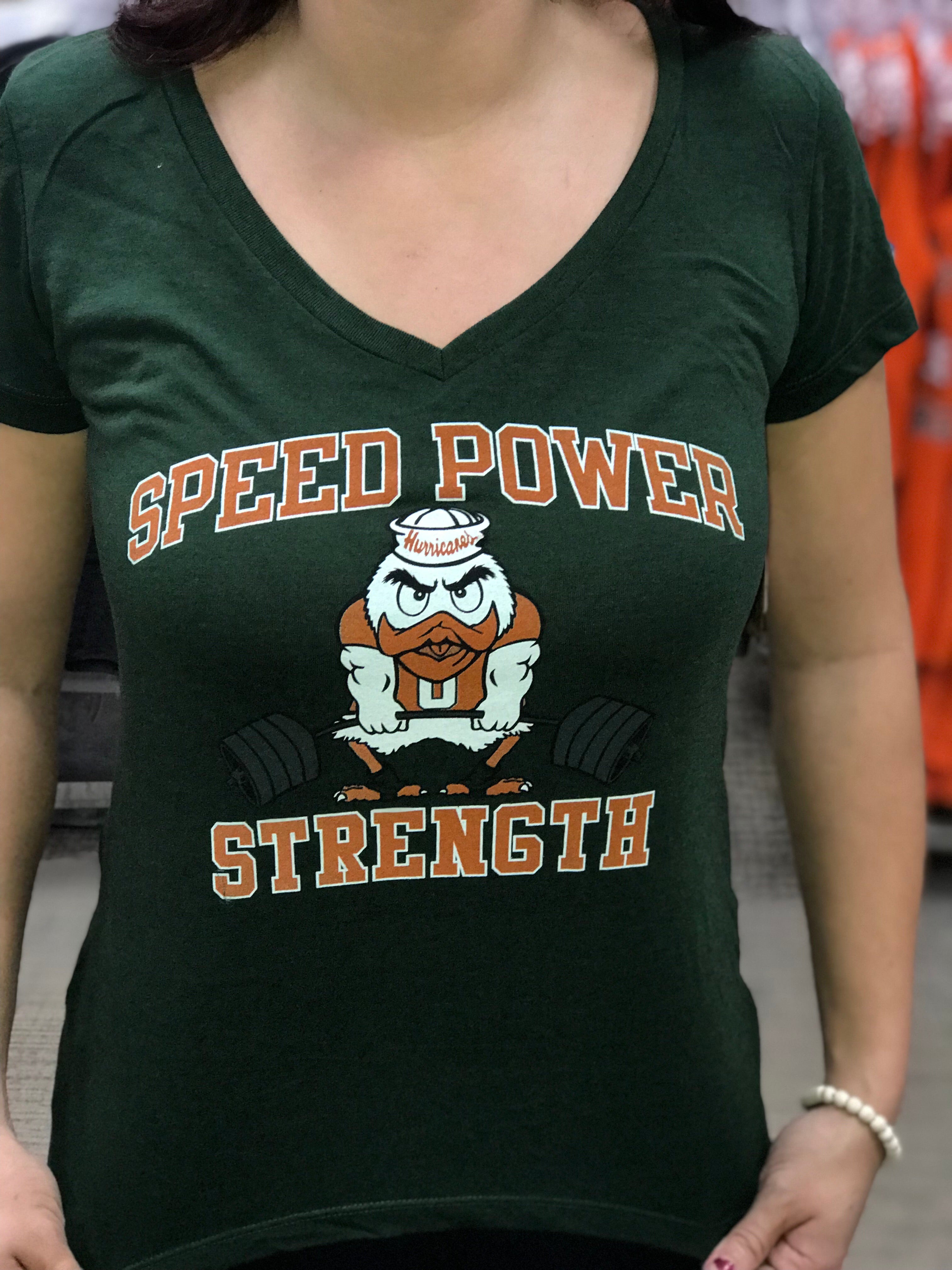 Miami Hurricanes  Women's Speed Power Strength V- Neck Shirt - Green