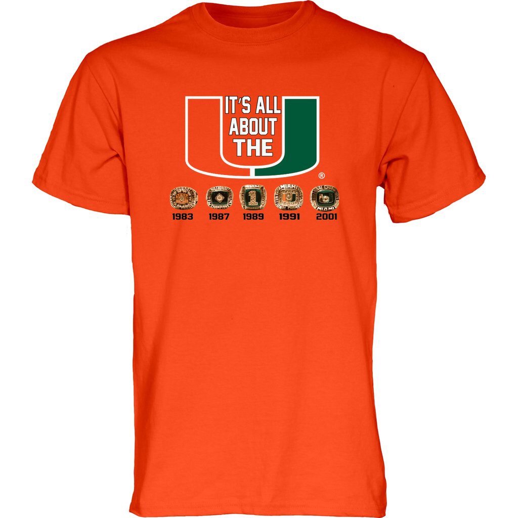 Miami Hurricanes Five Rings All About The U T-Shirt - Orange
