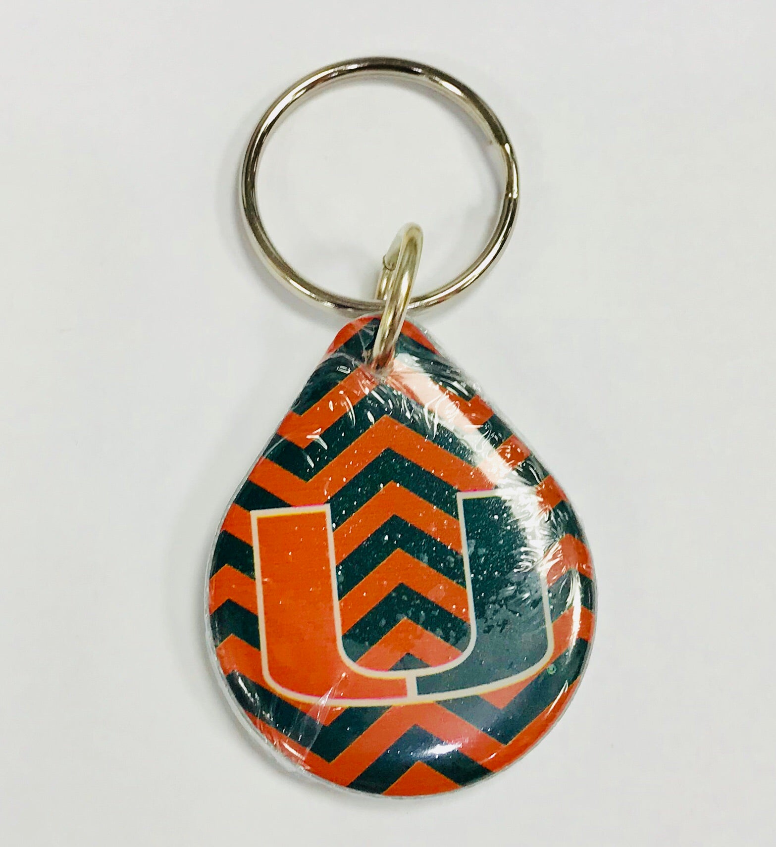 Miami Hurricanes Key Chain Chevron Stripe - Green/Orange