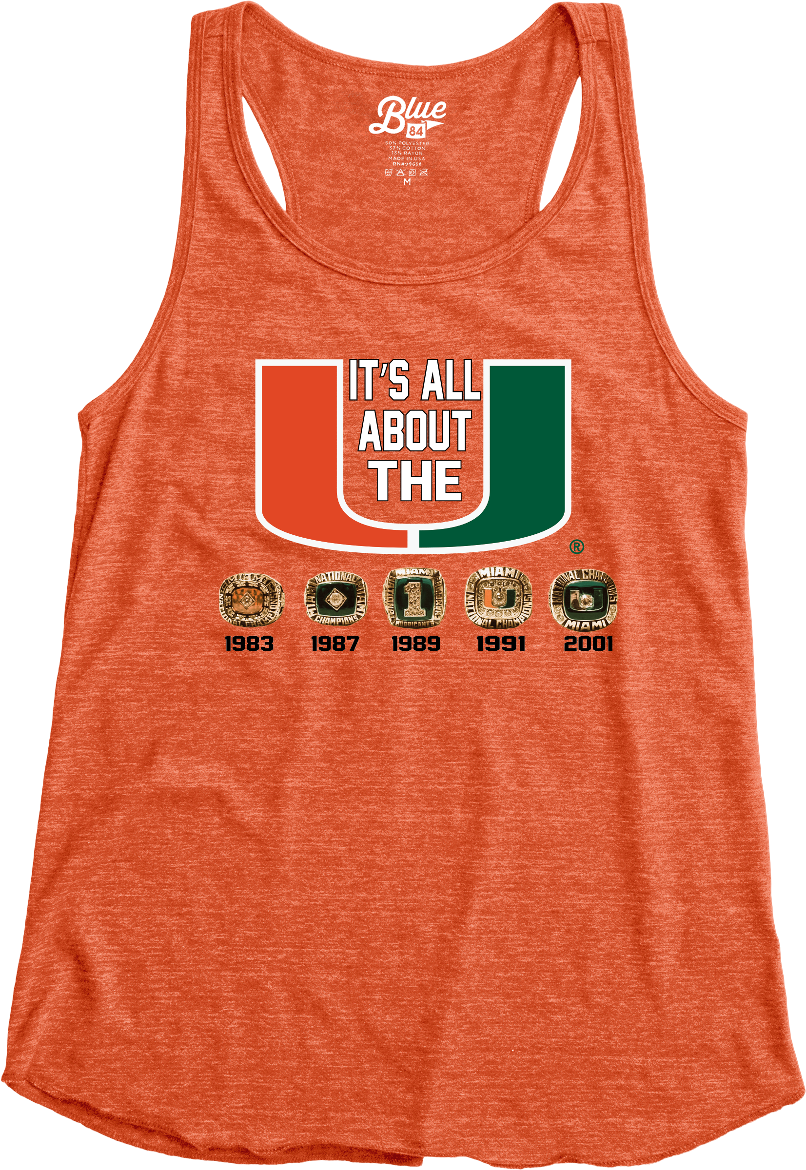 Miami Hurricanes Women's 5 Rings It's All About the U Racerback Tank Top - Orange