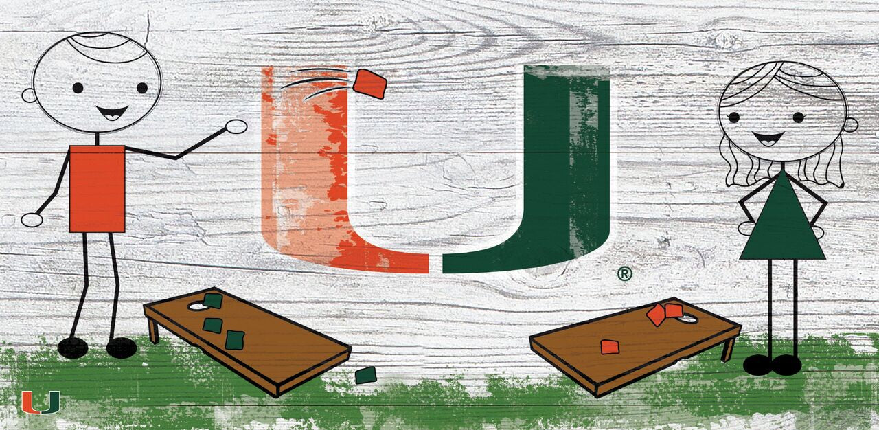 Miami Hurricanes Fansticks Cornhole Wooden Sign - 6" x 12"