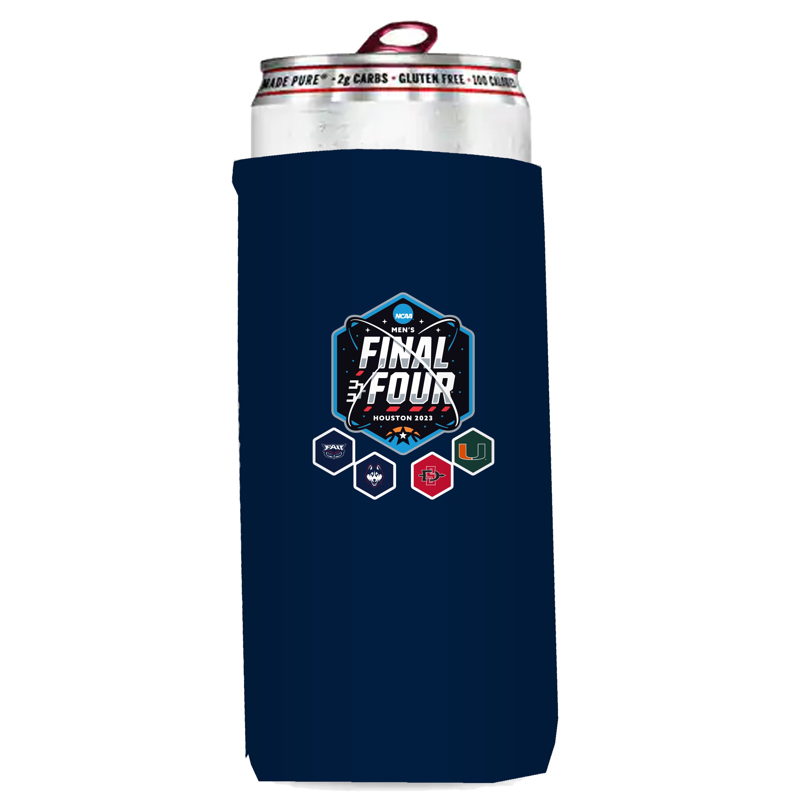 And Then There Were Four Miami Hurricanes FAU Slim Can Cooler - Navy Blue