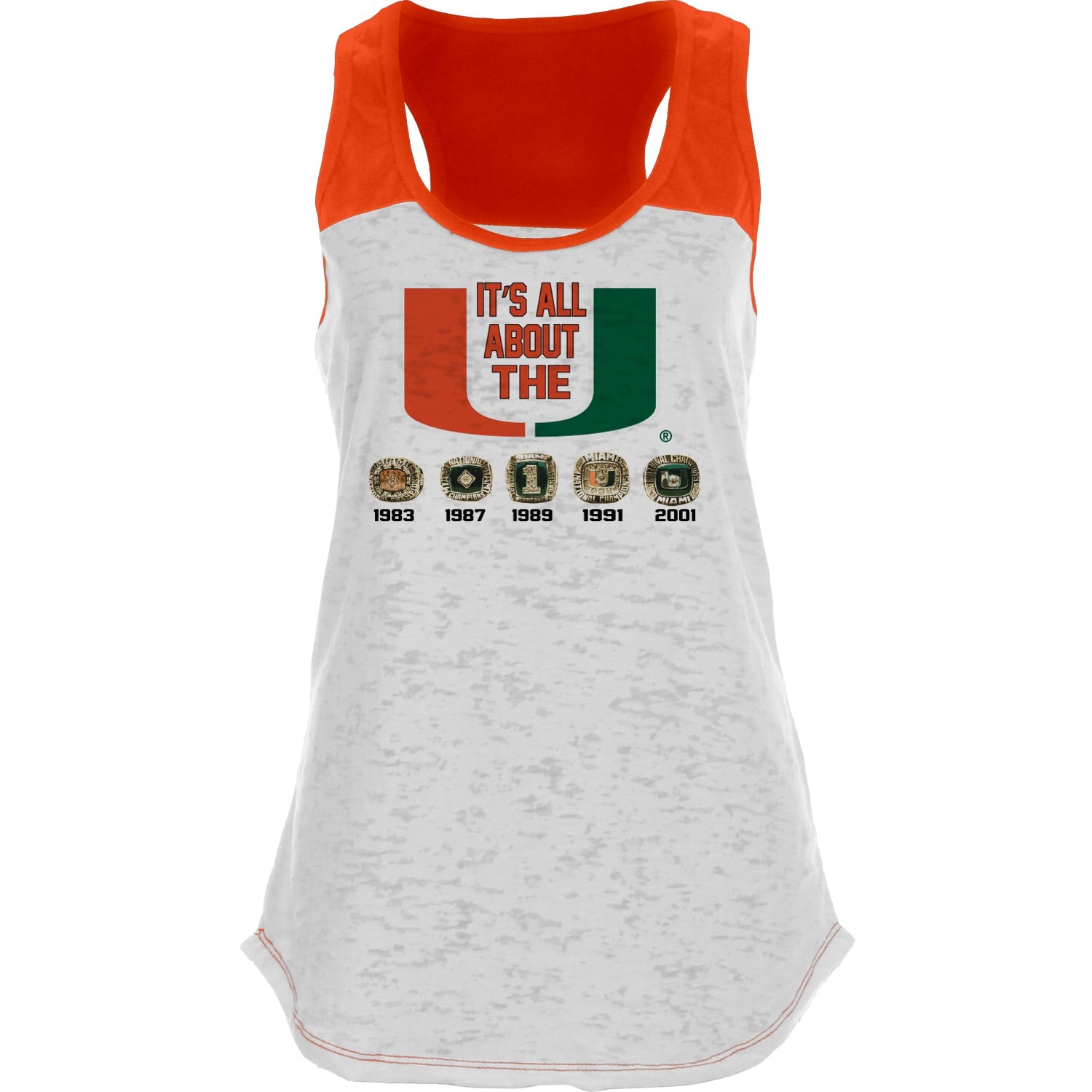 Miami Hurricanes Women's 5 Rings Racerback Tank Top - White/Orange