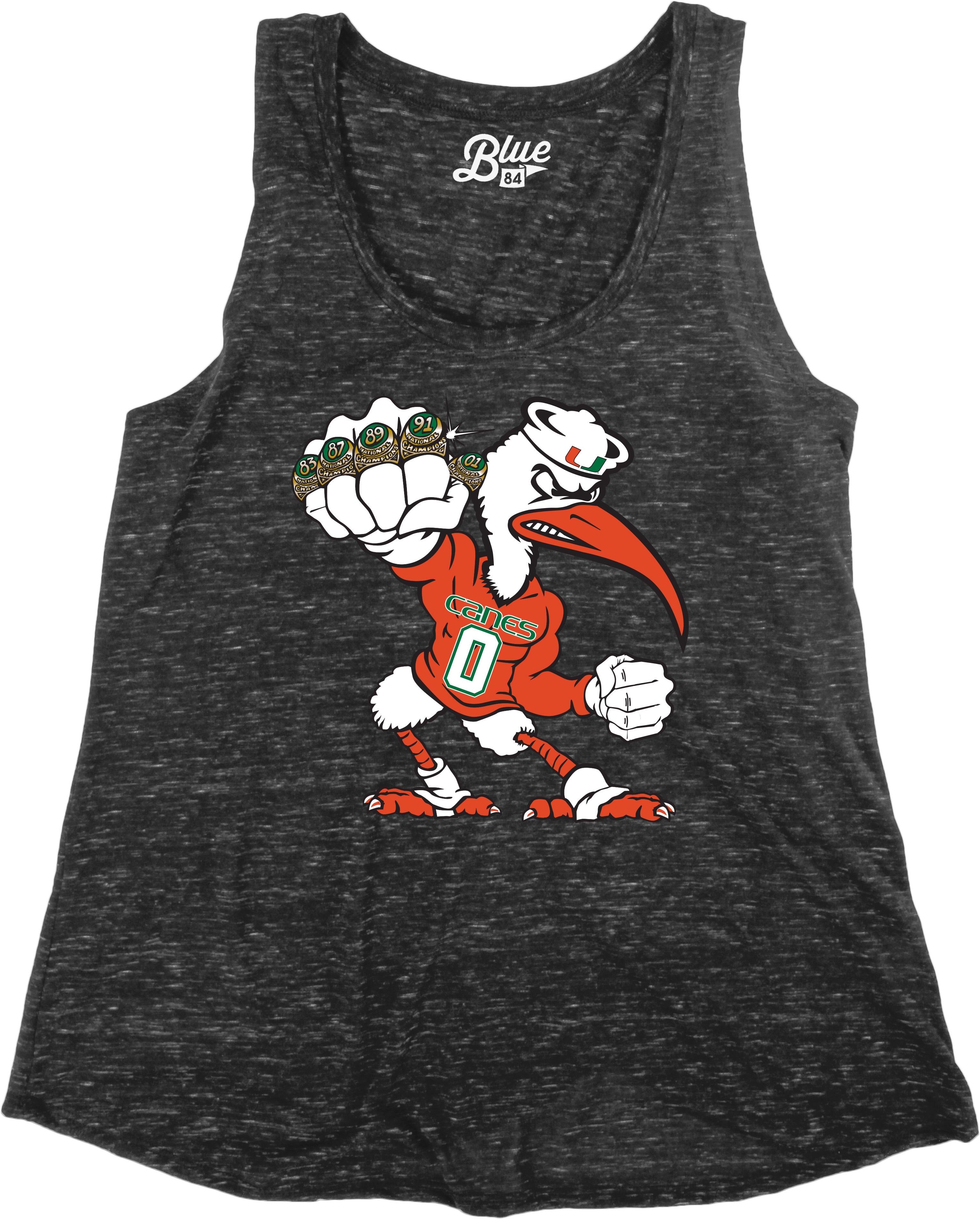 Miami Hurricanes Women's 5 Rings POW Confetti Tulip Muscle Tank Top - Heather Black