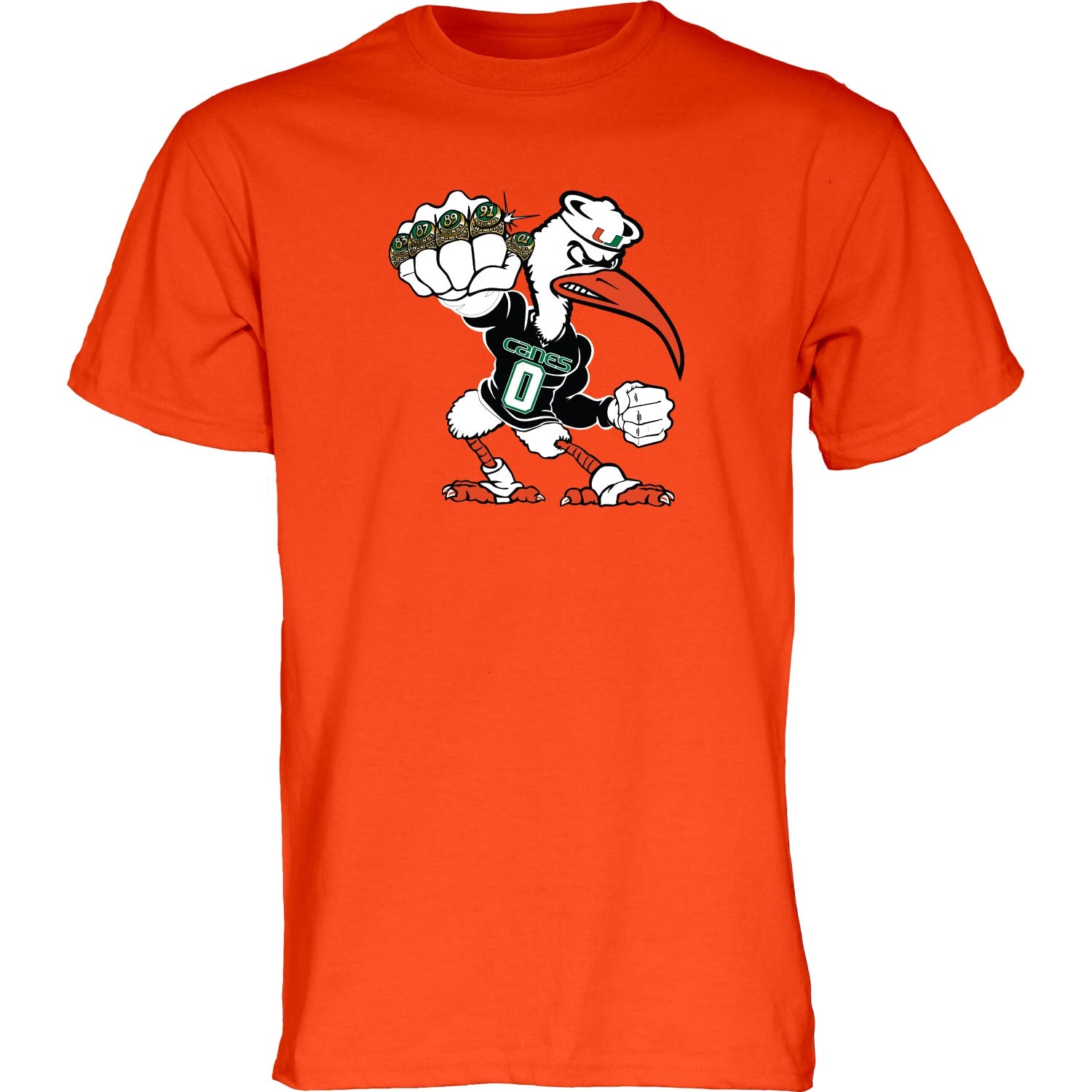 Miami Hurricanes Men's 5 Rings POW T-Shirt - Orange