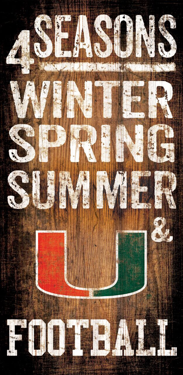 Miami Hurricanes 4 Seasons Wooden Sign - 6" x 12"
