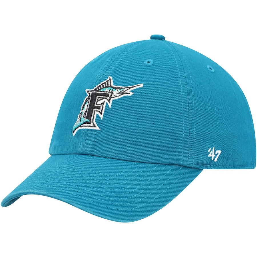 Miami Marlins Cooperstown Collection '47 Brand Legacy Tailgate Vintage Logo Clean Up Adjustable Hat - Teal