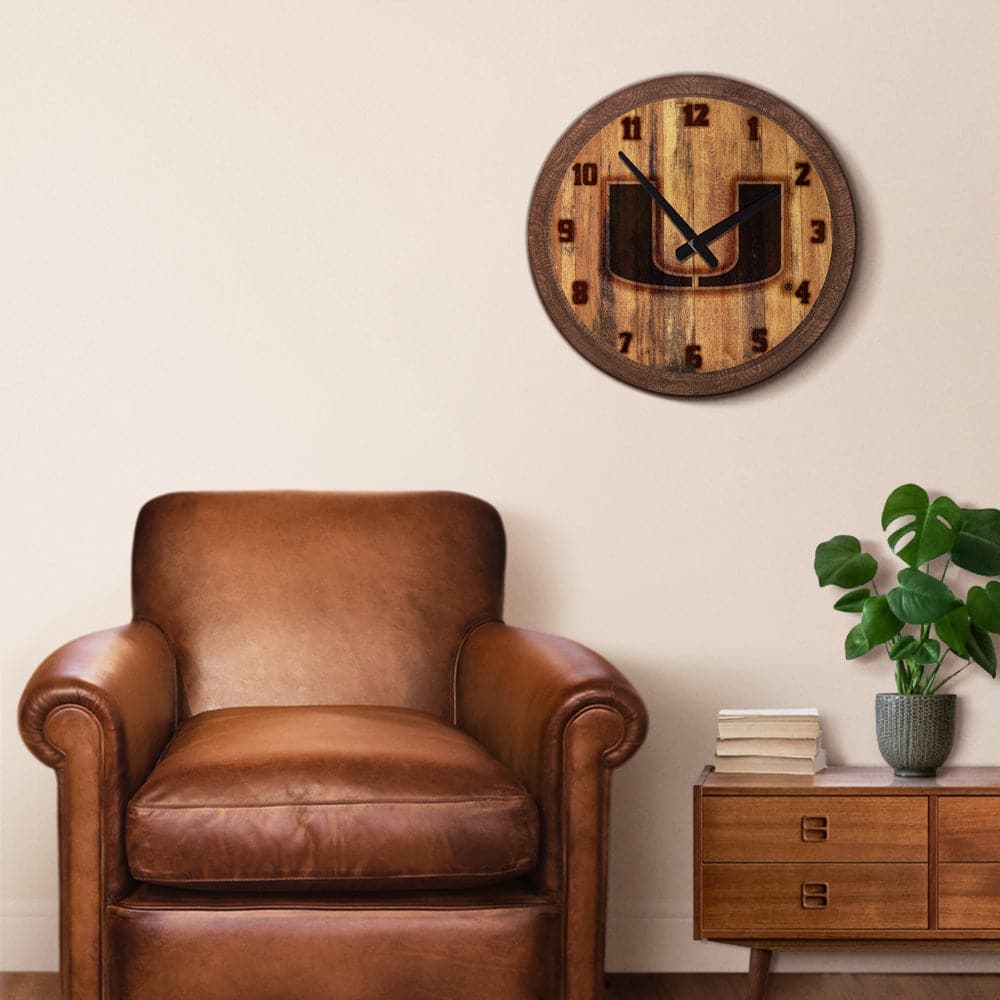 Miami Hurricanes Branded "Faux" Barrel Top Wall Clock - The Fan-Brand
