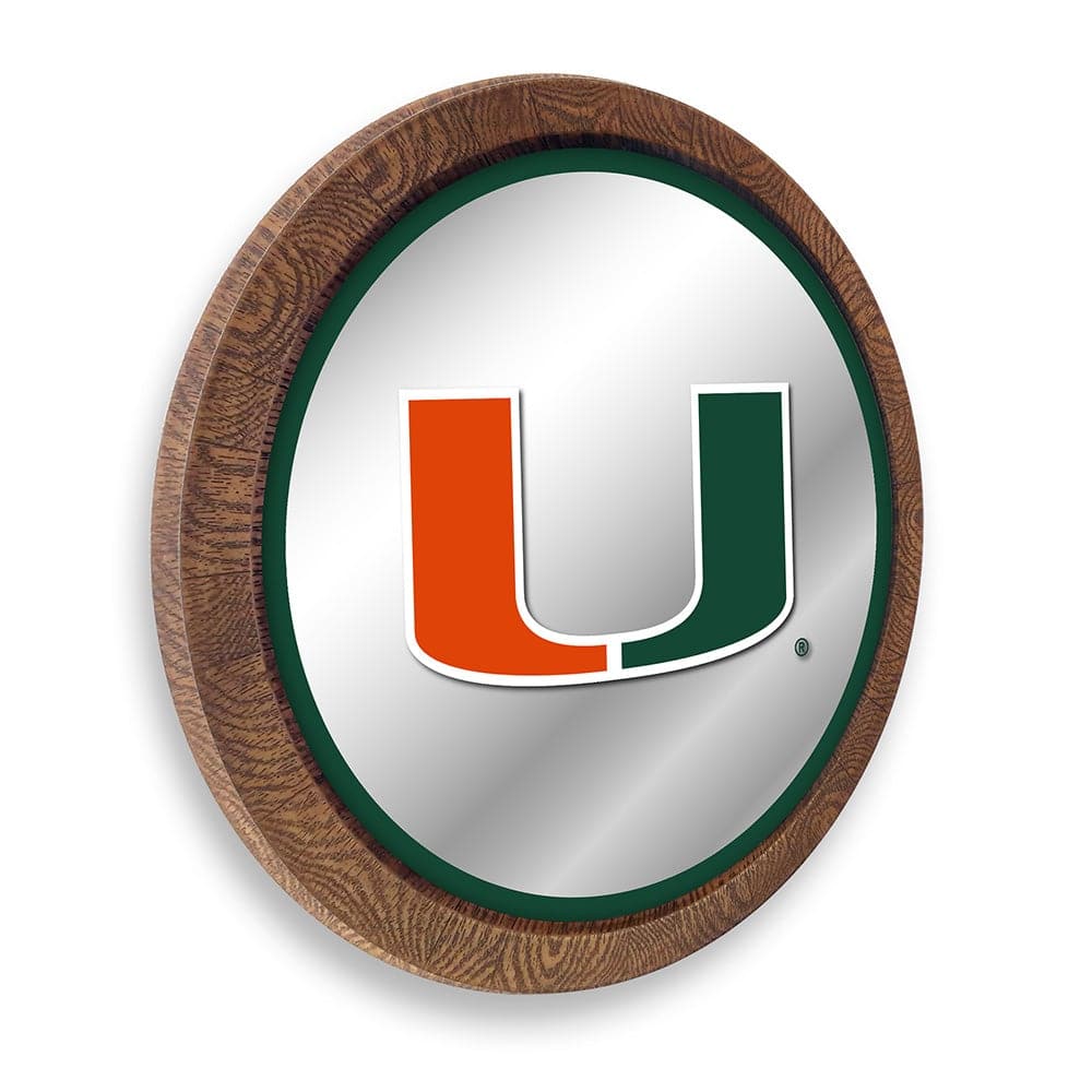 Miami Hurricanes "Faux" Barrel Top Mirrored Wall Sign - The Fan-Brand