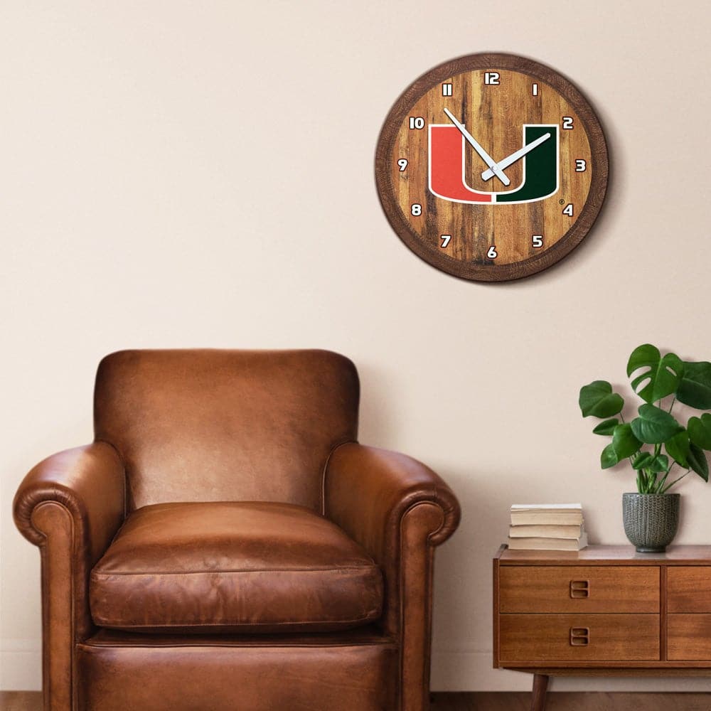 Miami Hurricanes "Faux" Barrel Top Wall Clock - The Fan-Brand