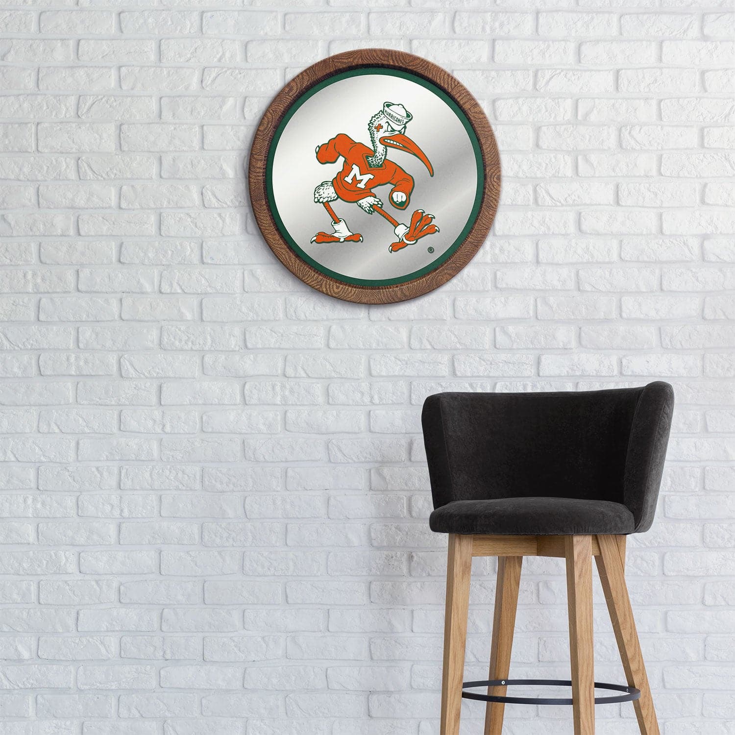 Miami Hurricanes Mascot - "Faux" Barrel Top Mirrored Wall Sign - The Fan-Brand