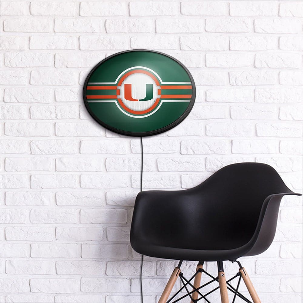 Miami Hurricanes Oval Slimline Lighted Wall Sign - The Fan-Brand