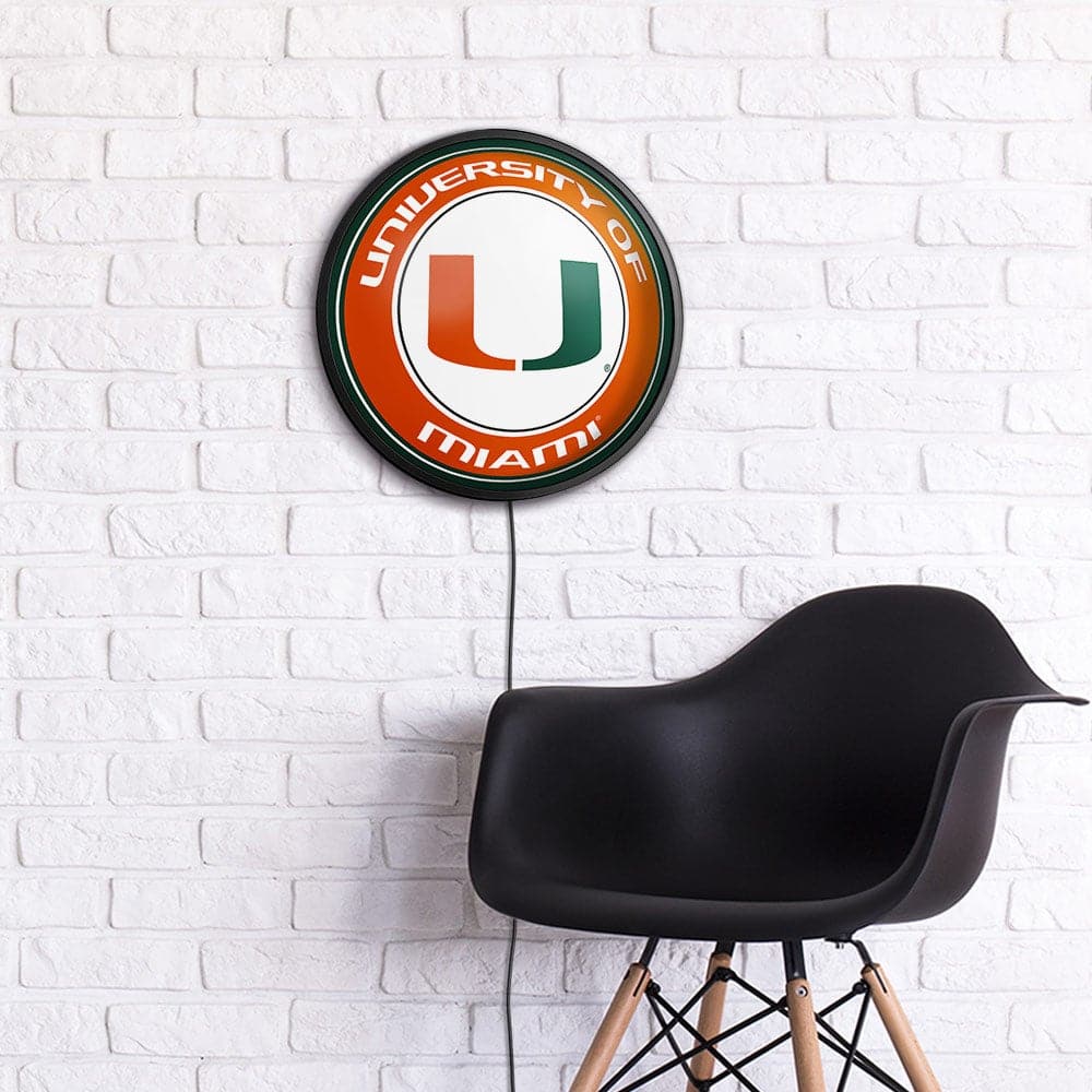 Miami Hurricanes Round Slimline Lighted Wall Sign - The Fan-Brand