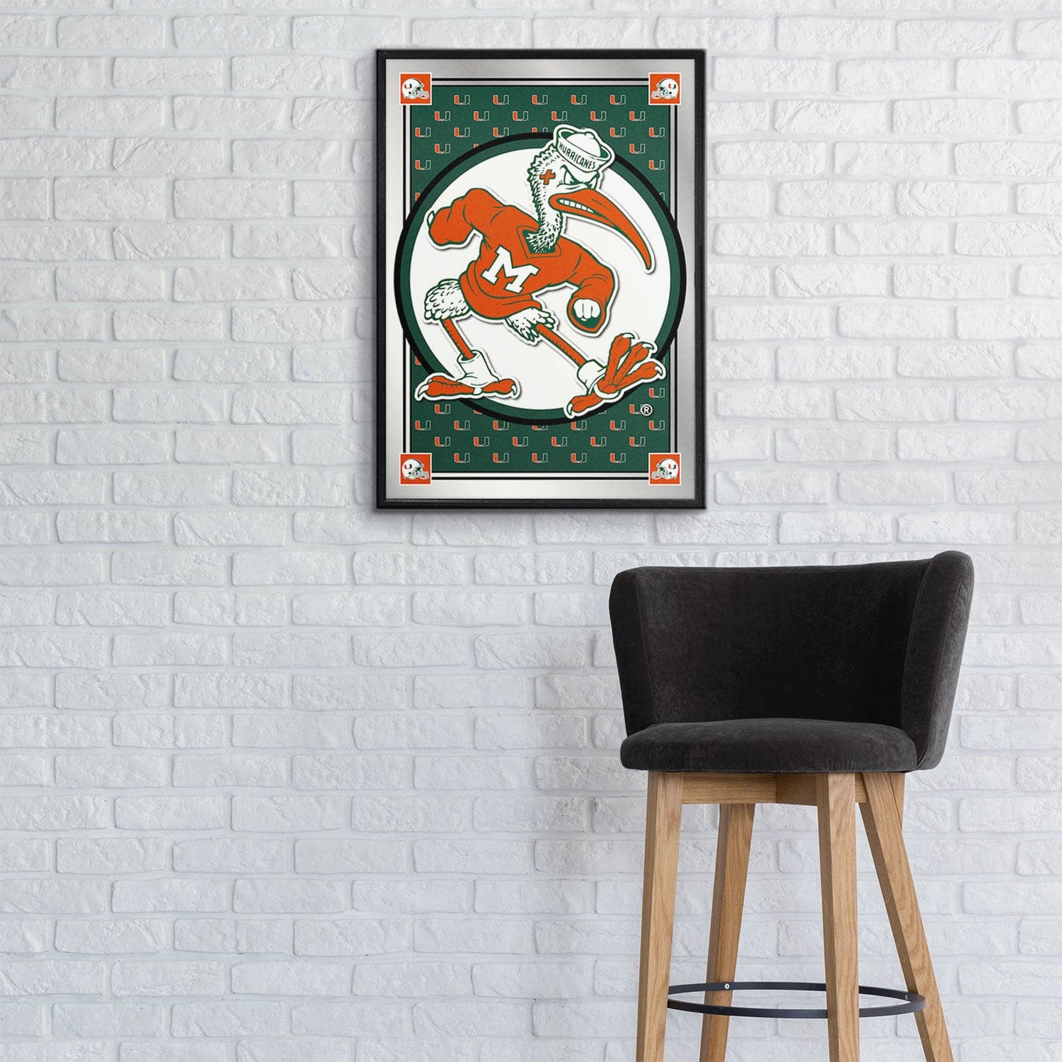 Miami Hurricanes Team Spirit, Mascot Framed Mirrored Wall Sign - The Fan-Brand