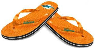 Miami Dolphins Glitter Thong Flip Flops - Women's - CanesWear at Miami FanWear Shoes Forever Collectibles CanesWear at Miami FanWear