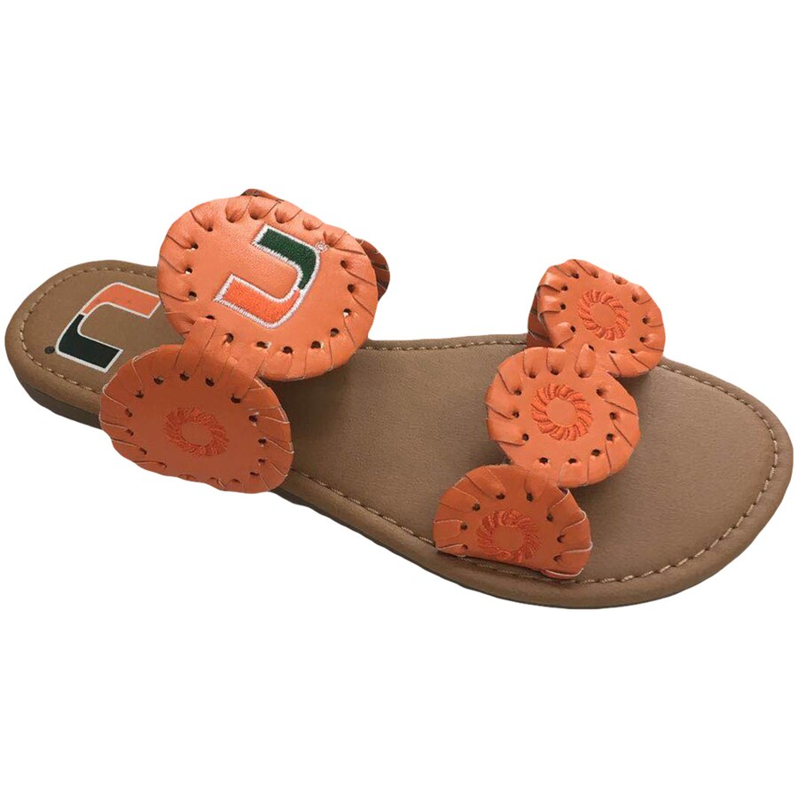 Miami Hurricanes Women's Double Strap Whipstitch Sandals- Orange