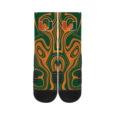 Miami Hurricanes Strideline Oil Slick Knit Crew Socks