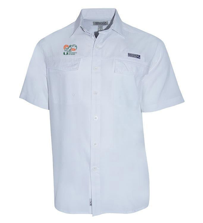 Miami Hurricanes Shark Research Coastline S/S Fishing Shirt - White