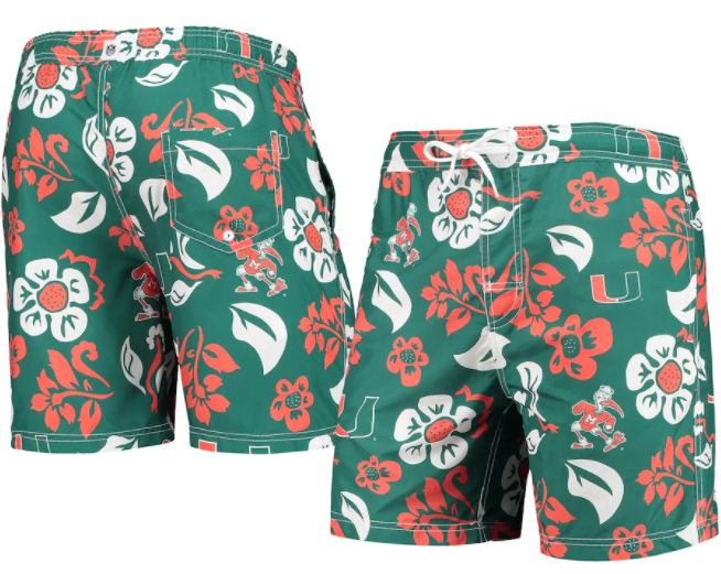 Miami Hurricanes Men’s Floral Volley Evergreen Swim Trunks