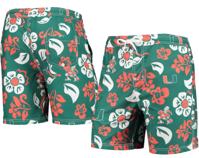 Miami Hurricanes Kids Floral Volley Evergreen Swim Trunks