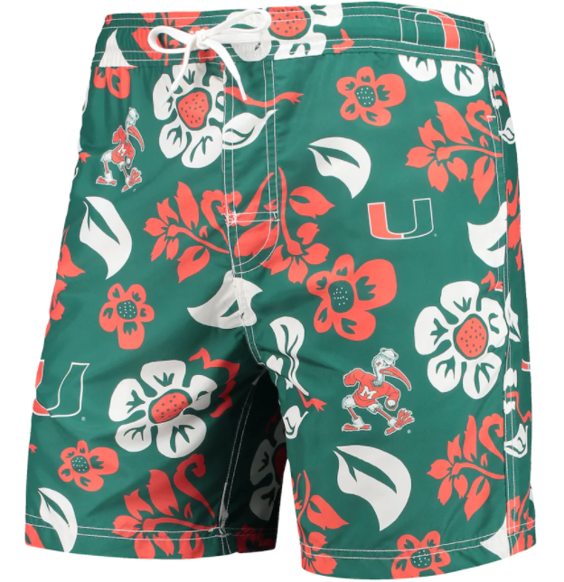 Miami Hurricanes Men’s Floral Volley Evergreen Swim Trunks