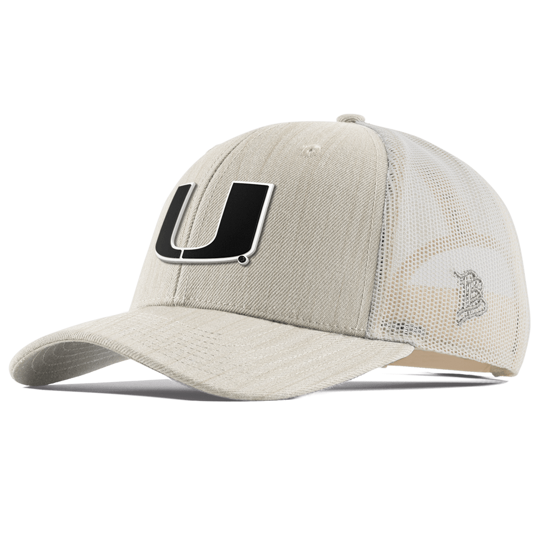 Miami Hurricanes Branded Bills "Vintage Miami Team Logo" Curved Trucker Hat - Beige