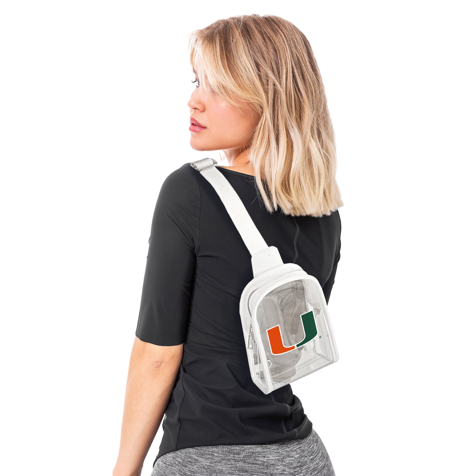 Miami Hurricanes Mini Sling Clear Bag - White Strap