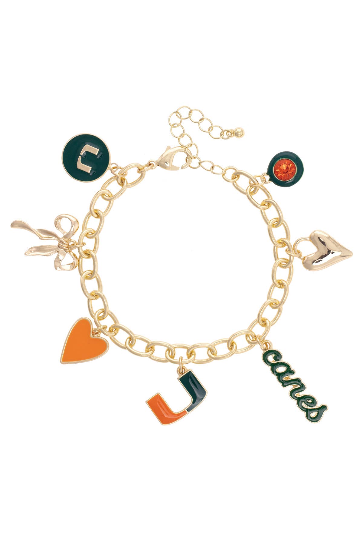 Miami Hurricanes Enamel Icons Charm Bracelet in Shiny Gold
