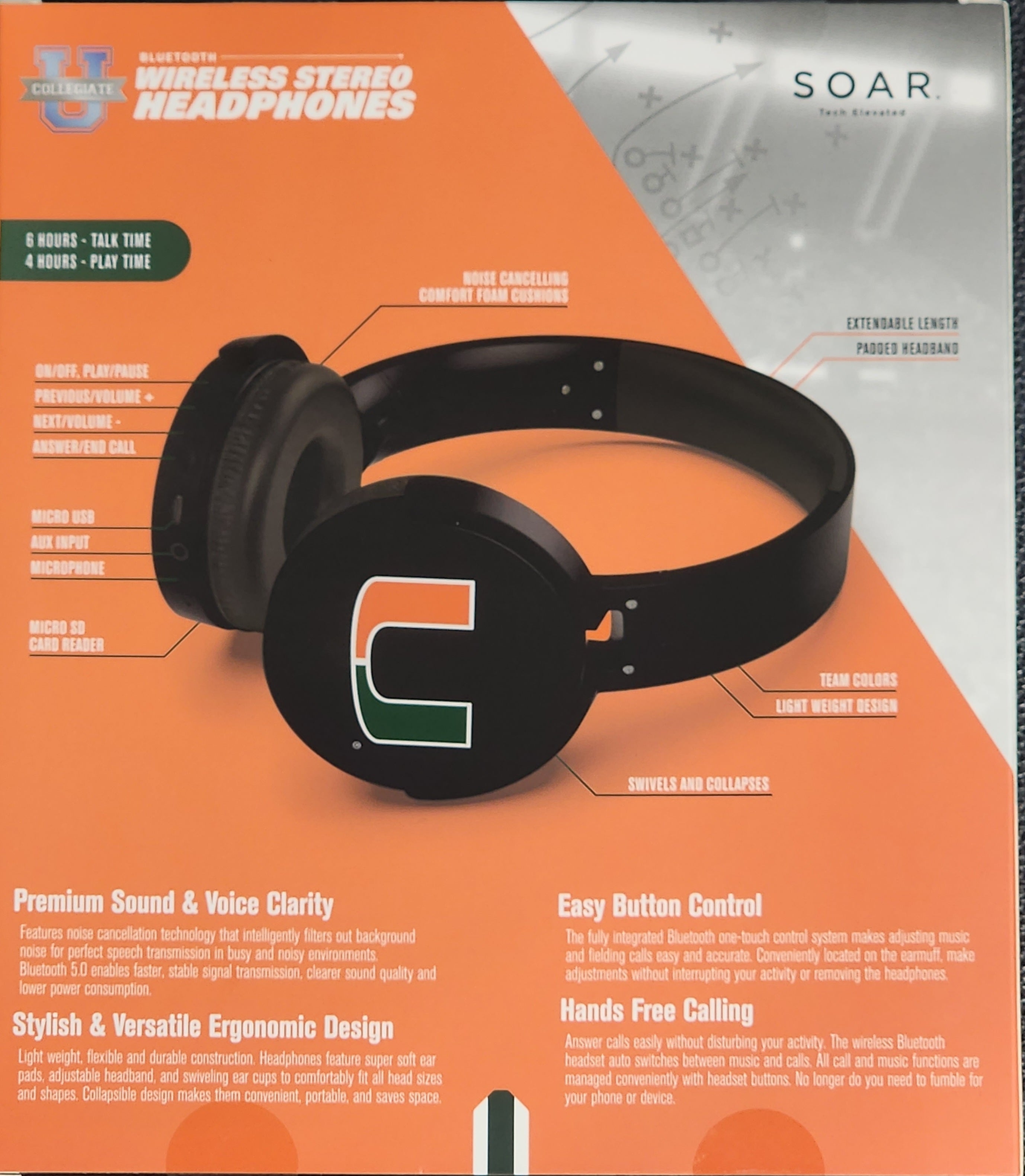 Miami Hurricanes Bluetooth Wireless Stereo Headphones
