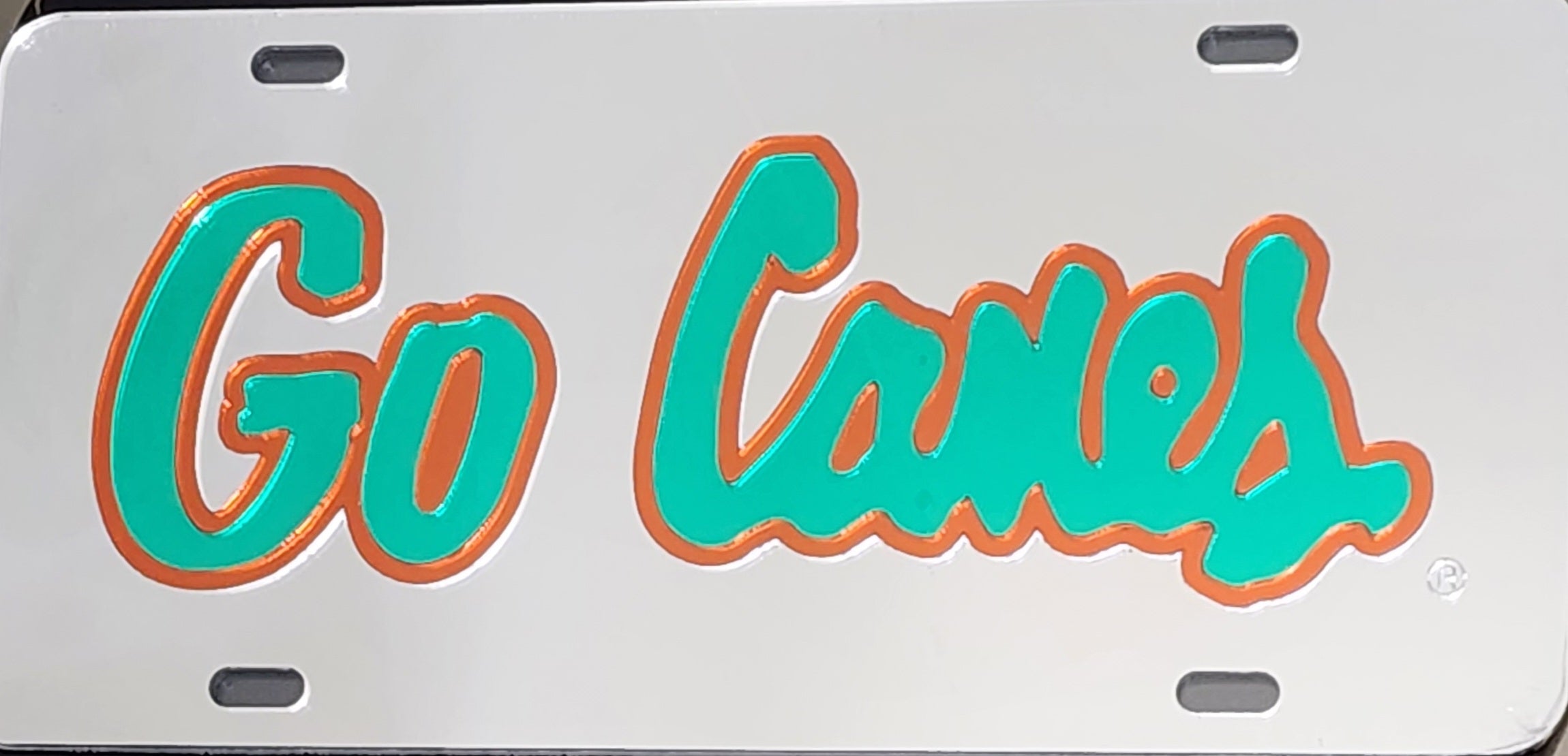 Miami Hurricanes Go Canes Laser Cut Front License Plate / Tag - Silver