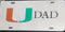 Miami Hurricanes U Dad Laser Cut Front License Plate Tag - Silver