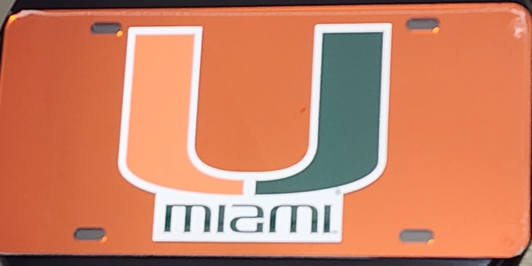 Miami Hurricanes Solid Colored Reflective License Plate - Orange