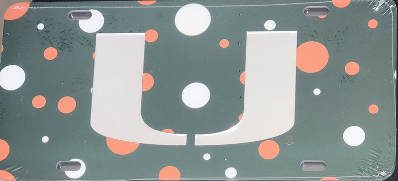 Miami Hurricanes Polka Dot w/Mirrored U Front License Plate Tag