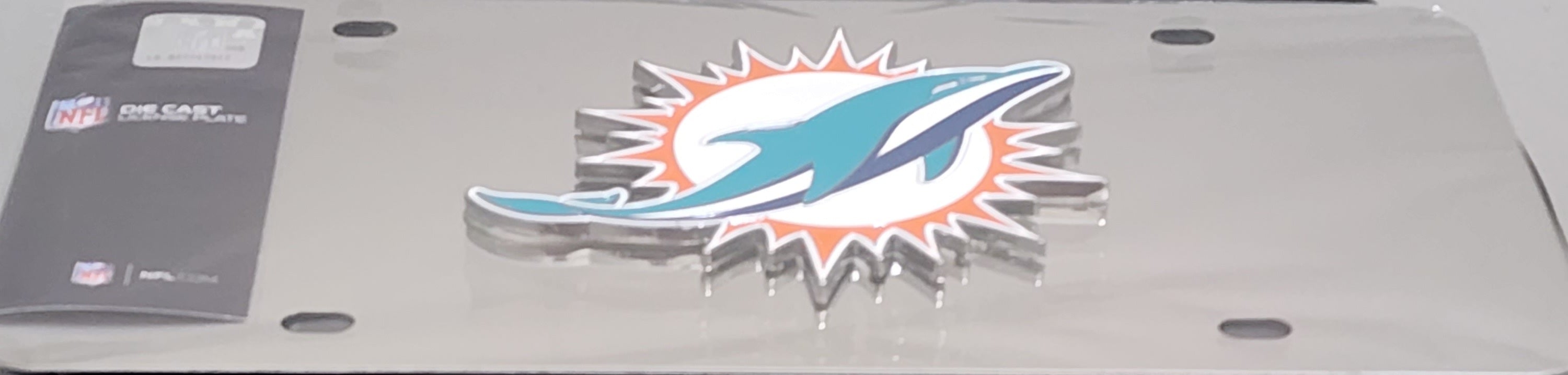 Miami Dolphins Diecast Heavy Duty Mirrored License Plate 12"x6"